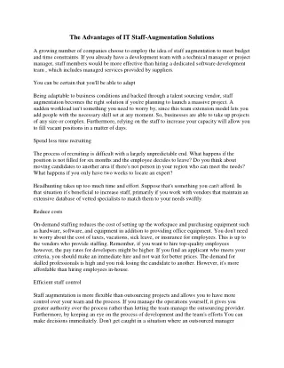 The Advantages Of IT Staff Augmentation Solutions