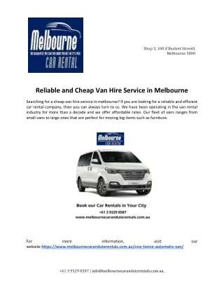 Reliable and Cheap Van Hire Service in Melbourne
