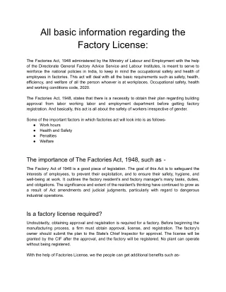 all basic information regarding the factory