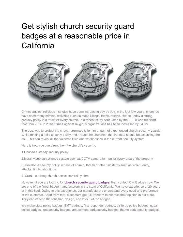 get stylish church security guard badges