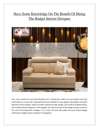 Have Some Knowledge On The Benefit Of Hiring The Budget Interior Designer