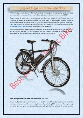 Buying Best Budget Electric Bike under £1,000