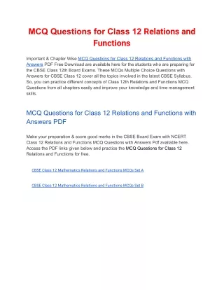 mcq questions for class 12 relations and functions