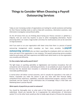 Things to Consider When Choosing a Payroll Outsourcing Services