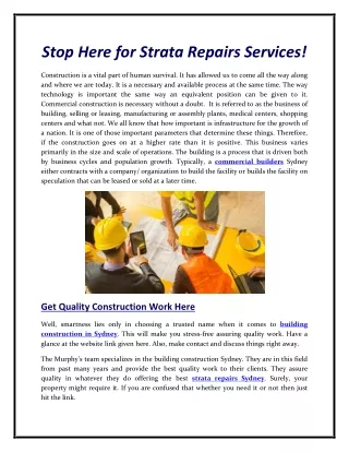 Stop Here for Strata Repairs Services!