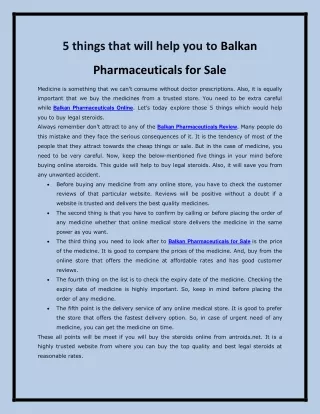 5 things that will help you to Balkan Pharmaceuticals for Sale