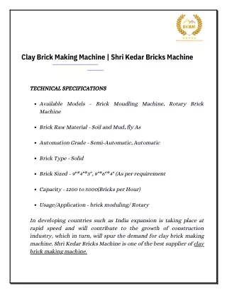 Clay Brick Making Machine | Shri Kedar Bricks Machine