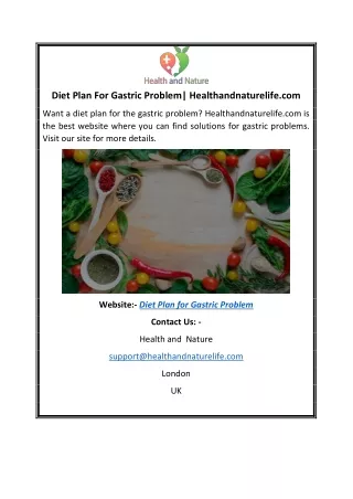 Diet Plan for Gastric Problem