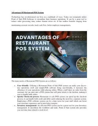 advantages of restaurant pos system