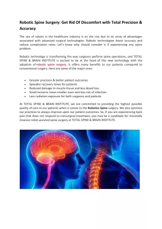 Robotic Spine Surgery Get Rid Of Discomfort with Total Precision & Accuracy
