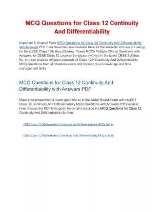 mcq questions for class 12 continuity