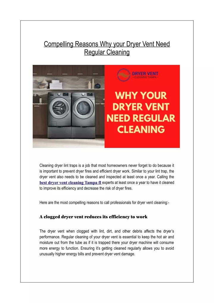 compelling reasons why your dryer vent need