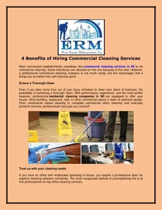 4 Benefits of Hiring Commercial Cleaning Services