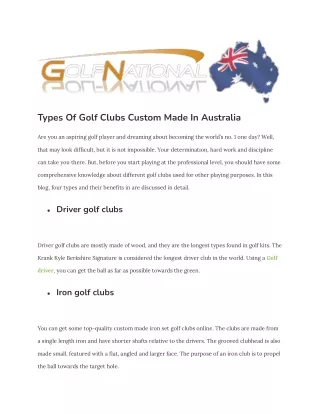 Types Of Golf Clubs Custom Made In Australia