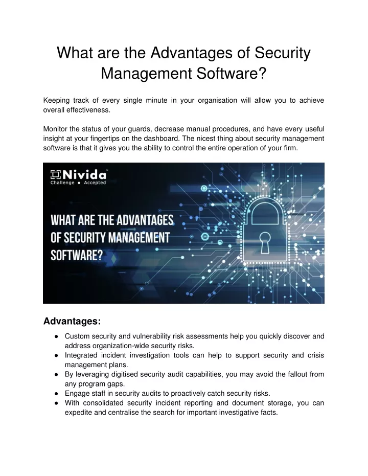 what are the advantages of security management