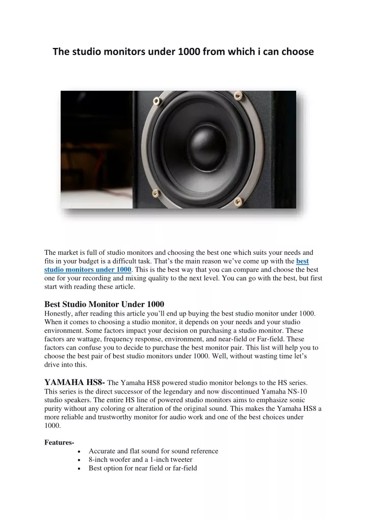 the studio monitors under 1000 from which
