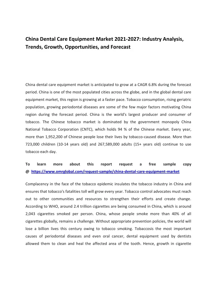 china dental care equipment market 2021 2027