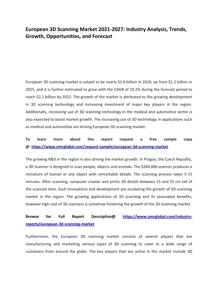 european 3d scanning market 2021 2027 industry