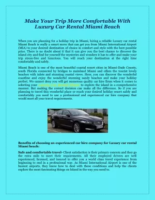 Make Your Trip More Comfortable With Luxury Car Rental Miami Beach