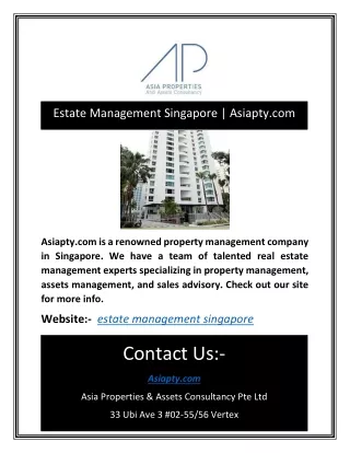Estate Management Singapore | Asiapty.com