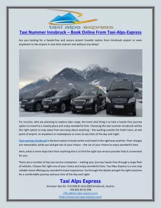 Taxi Nummer Innsbruck – Book Online From Taxi-Alps-Express