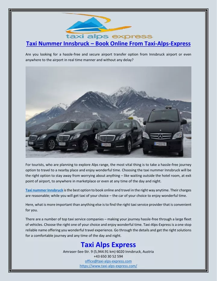 taxi nummer innsbruck book online from taxi alps