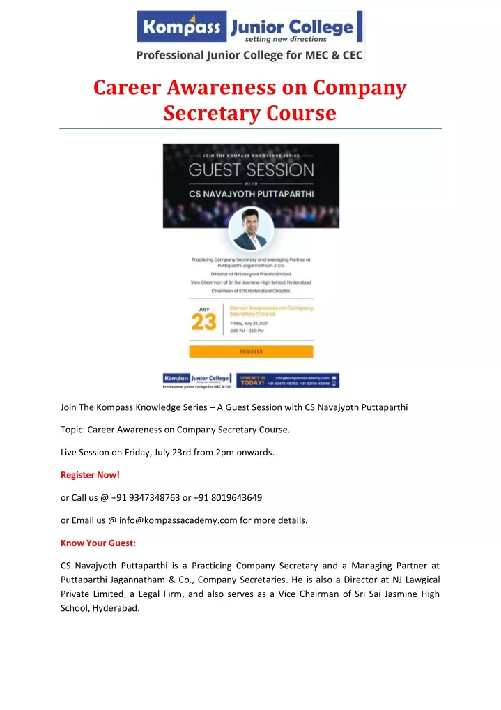 career awareness on company secretary course