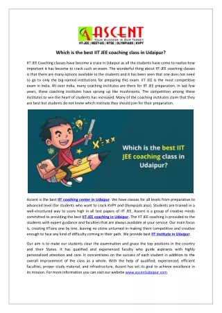 Which is the best IIT JEE coaching class in Udaipur