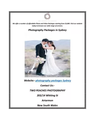 Photography Packages in Sydney