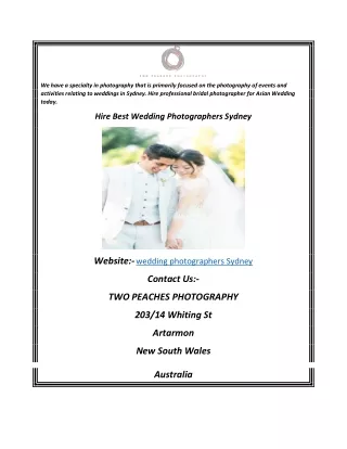 Hire Best Wedding Photographers Sydney