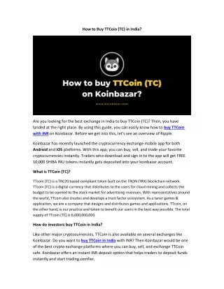 How to Buy TTCoin (TC) on Koinbazar?