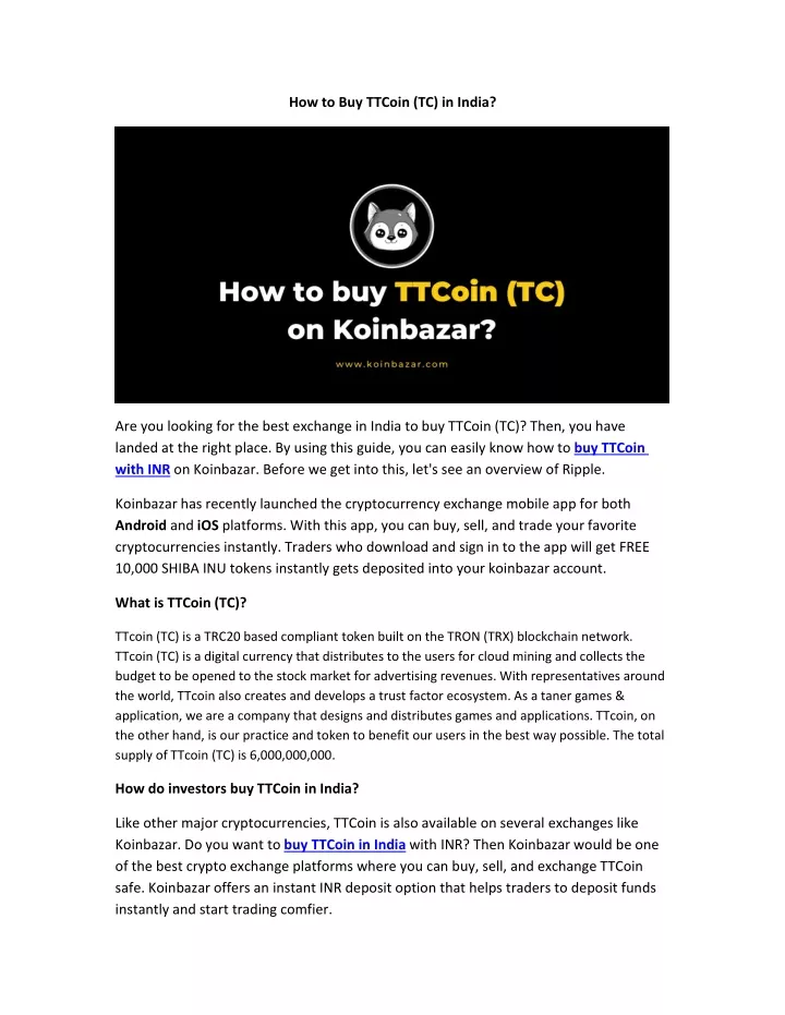 how to buy ttcoin tc in india