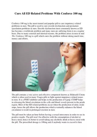 Cure All ED Related Problems With Cenforce 100 mg