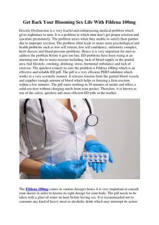 Get Back Your Blooming Sex Life With Fildena 100mg
