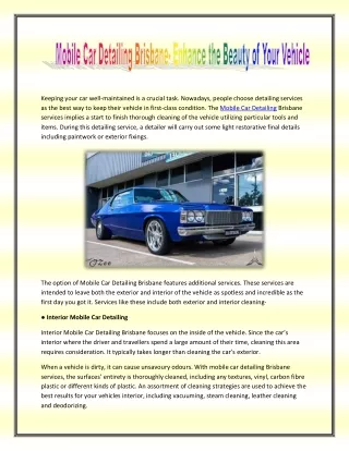 Mobile Car Detailing Brisbane- Enhance the Beauty of Your Vehicle