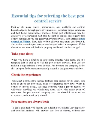 Essential tips for selecting the best pest control service