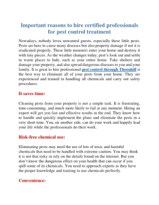 Important reasons to hire certified professionals for pest control treatment
