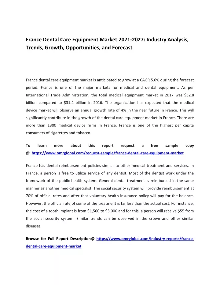 france dental care equipment market 2021 2027