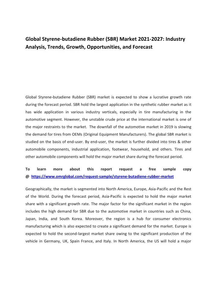 global styrene butadiene rubber sbr market 2021