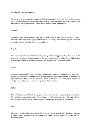 Fish Ideas for Your New Aquarium