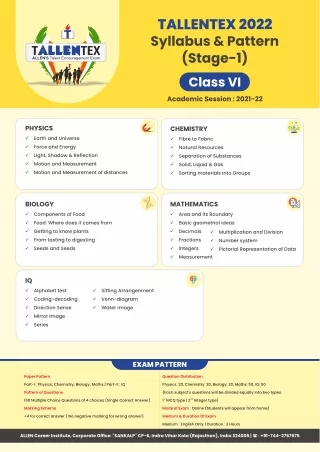 Scholarship Exam Syllabus for Class 6th
