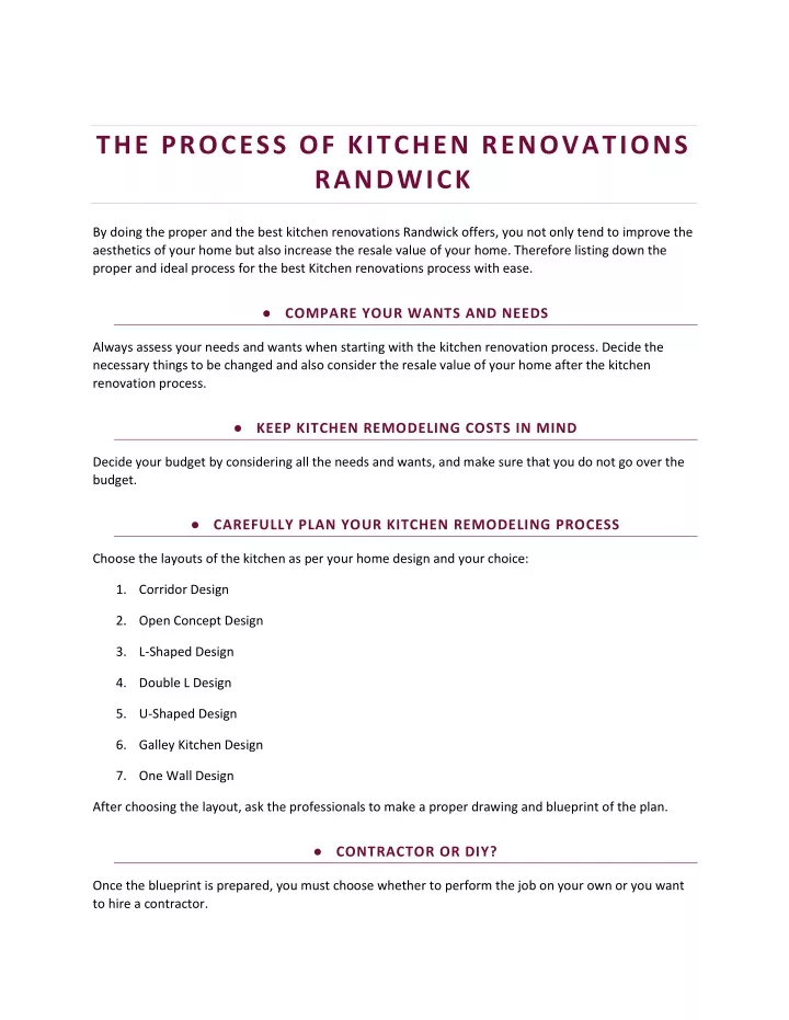 the process of kitchen renovations randwick