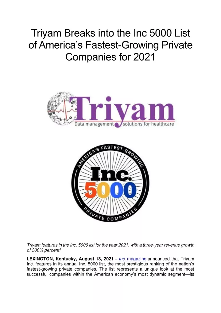 triyam breaks into the inc 5000 list of america