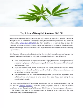 Top 3 Pros of Using Full Spectrum CBD Oil