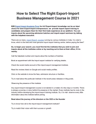 How to Select The Right Export-Import Business Management Course in 2021