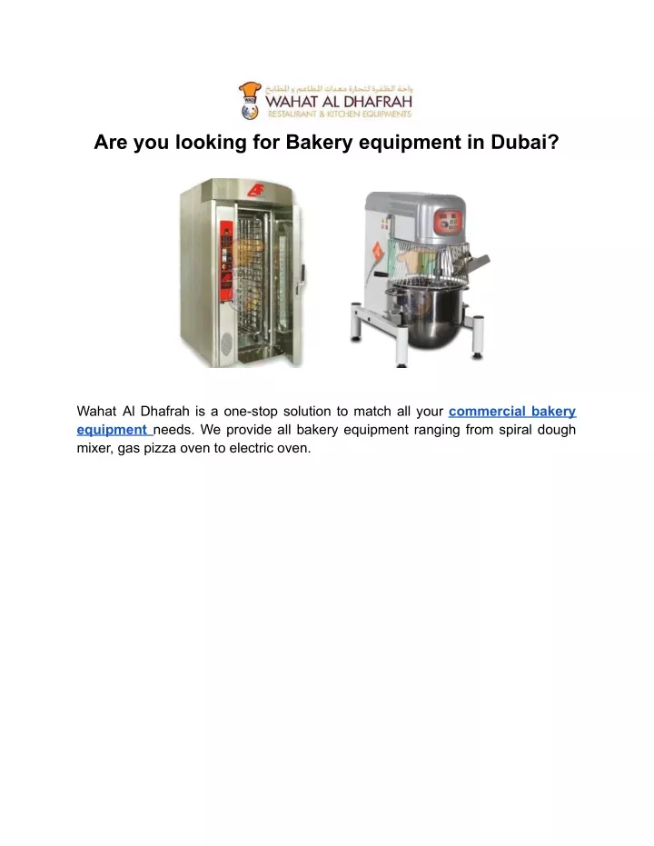 are you looking for bakery equipment in dubai