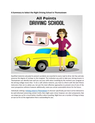 A Summary to Select the Right Driving School in Thomastown