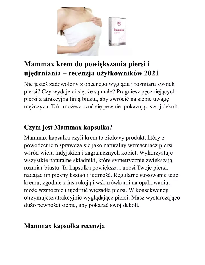 mammax krem do powi kszania piersi i uj drniania