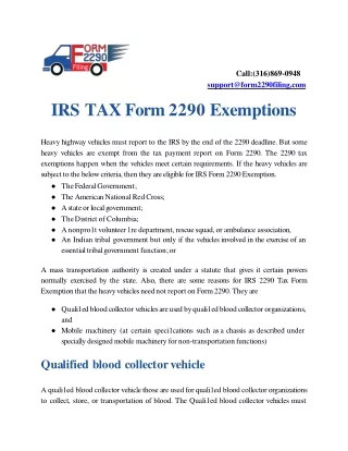 IRS TAX Form 2290 Exemptions