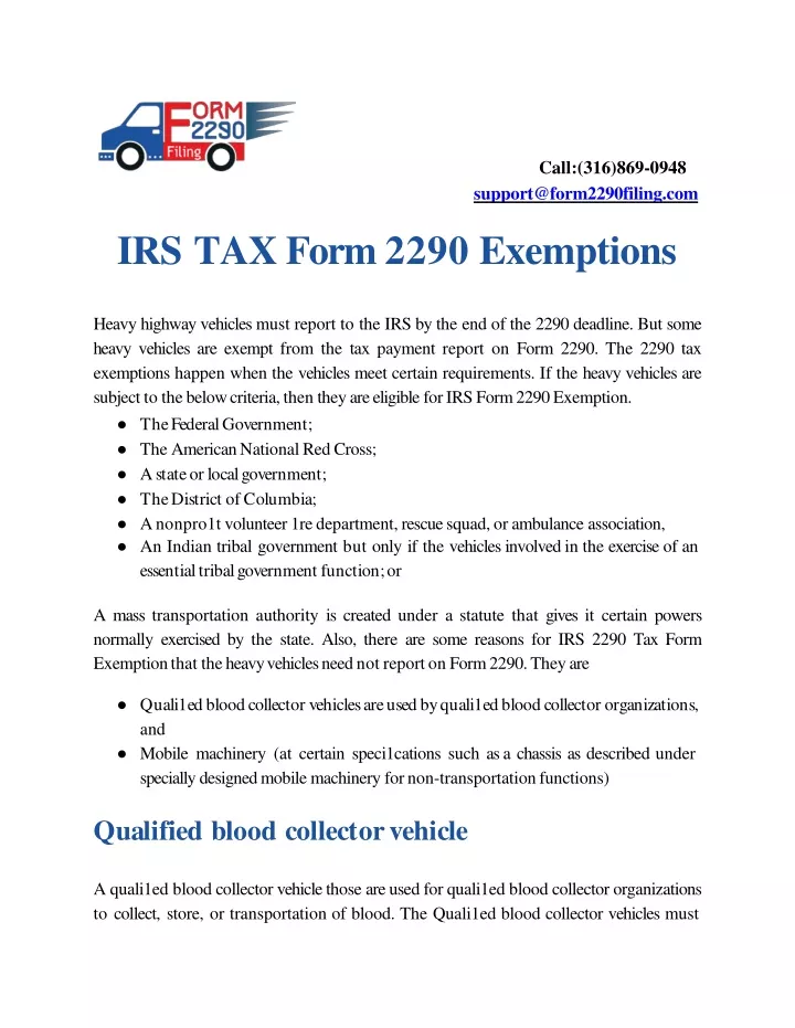 irs tax form 2290 exemptions